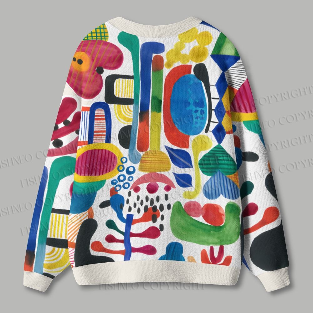 Multicolor Graffiti Ugly Cardigan Sweater