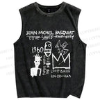 Unisex Jean-Michel Basquiat Graffiti Printed Washed Tank Top