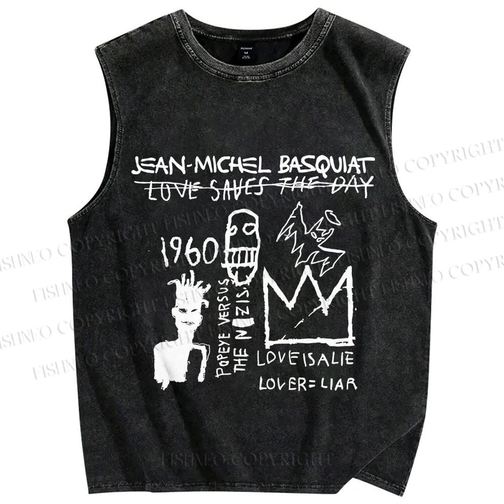 Unisex Jean-Michel Basquiat Graffiti Printed Washed Tank Top