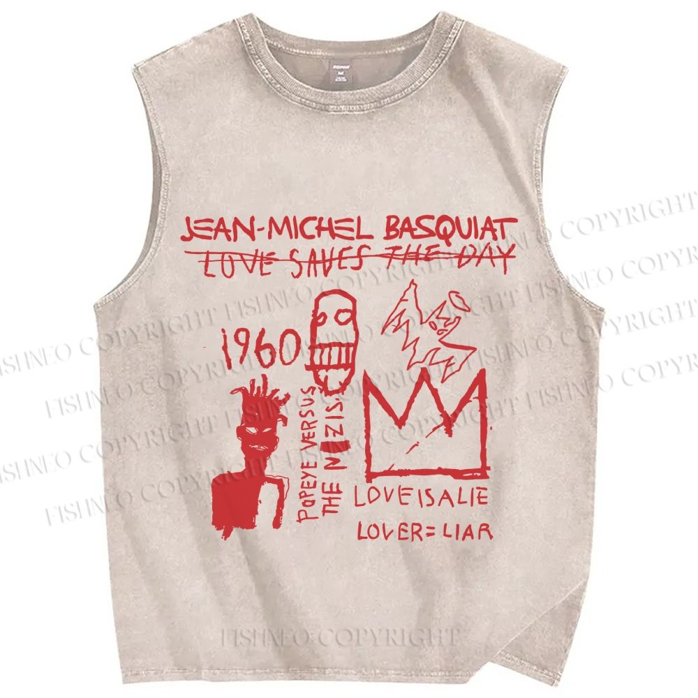 Unisex Jean-Michel Basquiat Graffiti Printed Washed Tank Top