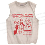 Unisex Jean-Michel Basquiat Graffiti Printed Washed Tank Top