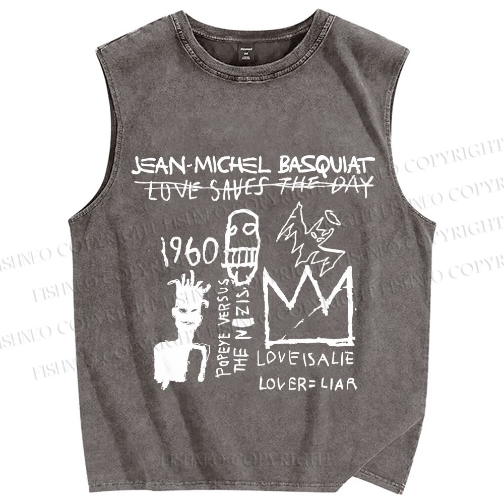 Unisex Jean-Michel Basquiat Graffiti Printed Washed Tank Top