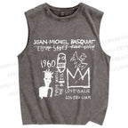 Unisex Jean-Michel Basquiat Graffiti Printed Washed Tank Top