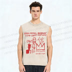 Unisex Jean-Michel Basquiat Graffiti Printed Washed Tank Top