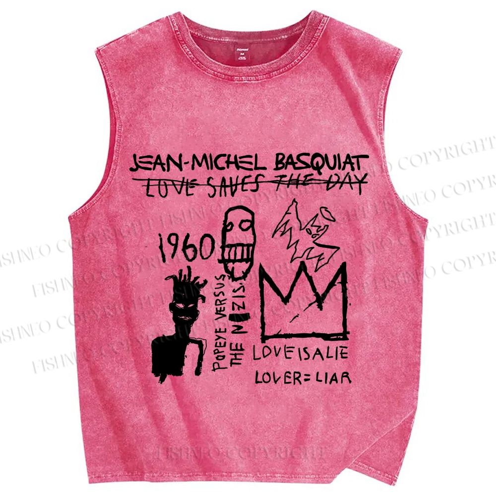 Unisex Jean-Michel Basquiat Graffiti Printed Washed Tank Top