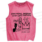 Unisex Jean-Michel Basquiat Graffiti Printed Washed Tank Top