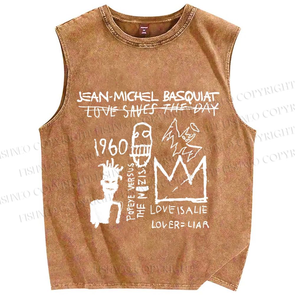 Unisex Jean-Michel Basquiat Graffiti Printed Washed Tank Top