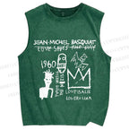 Unisex Jean-Michel Basquiat Graffiti Printed Washed Tank Top