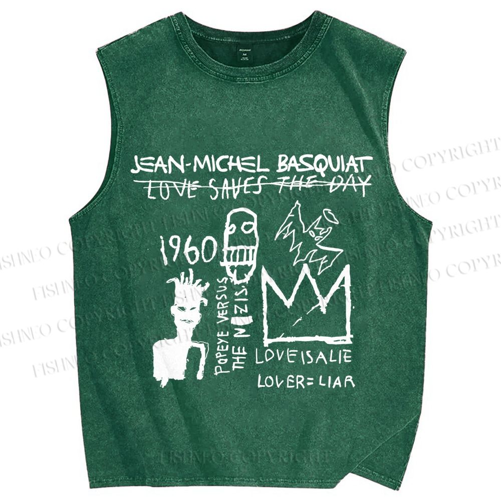 Unisex Jean-Michel Basquiat Graffiti Printed Washed Tank Top