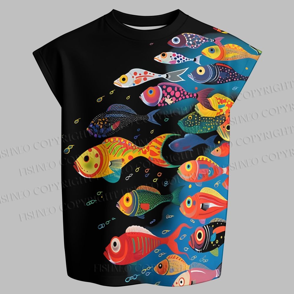 Multicolor Fish Men's Sleeveless Tank Top & Elasticated Trousers pants Two-Piece Streetwear Set