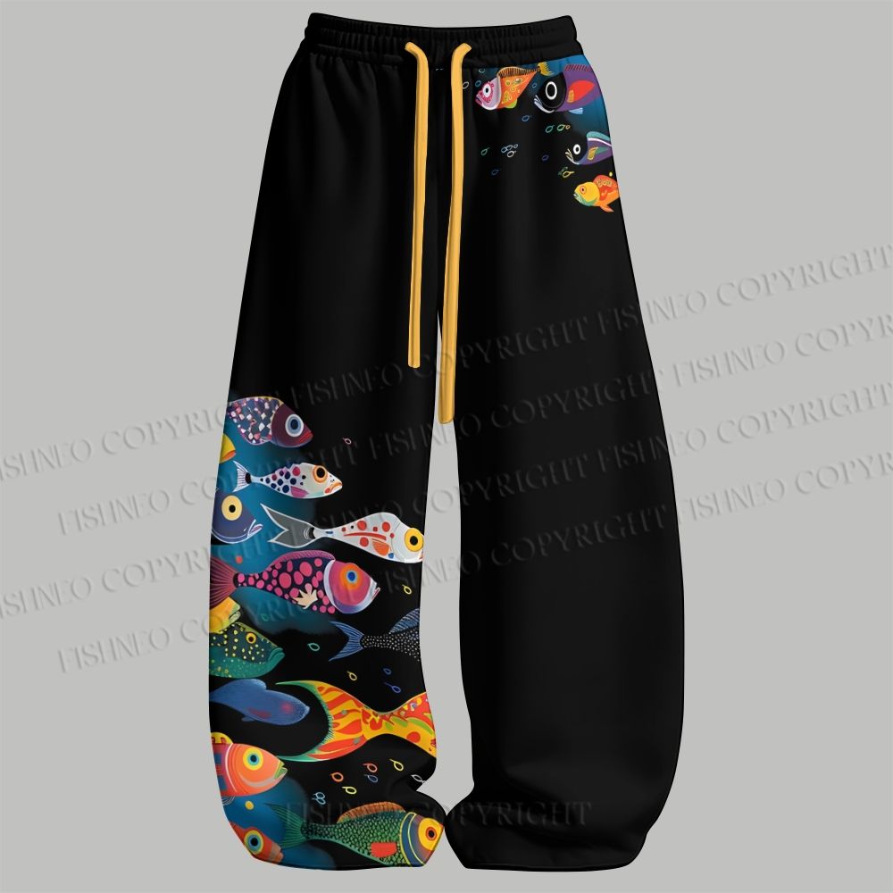 Multicolor Fish Men's Sleeveless Tank Top & Elasticated Trousers pants Two-Piece Streetwear Set