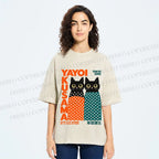 Unisex Yayoi Kusama Cat Printed Washed Tee