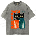 Unisex Yayoi Kusama Cat Printed Washed Tee