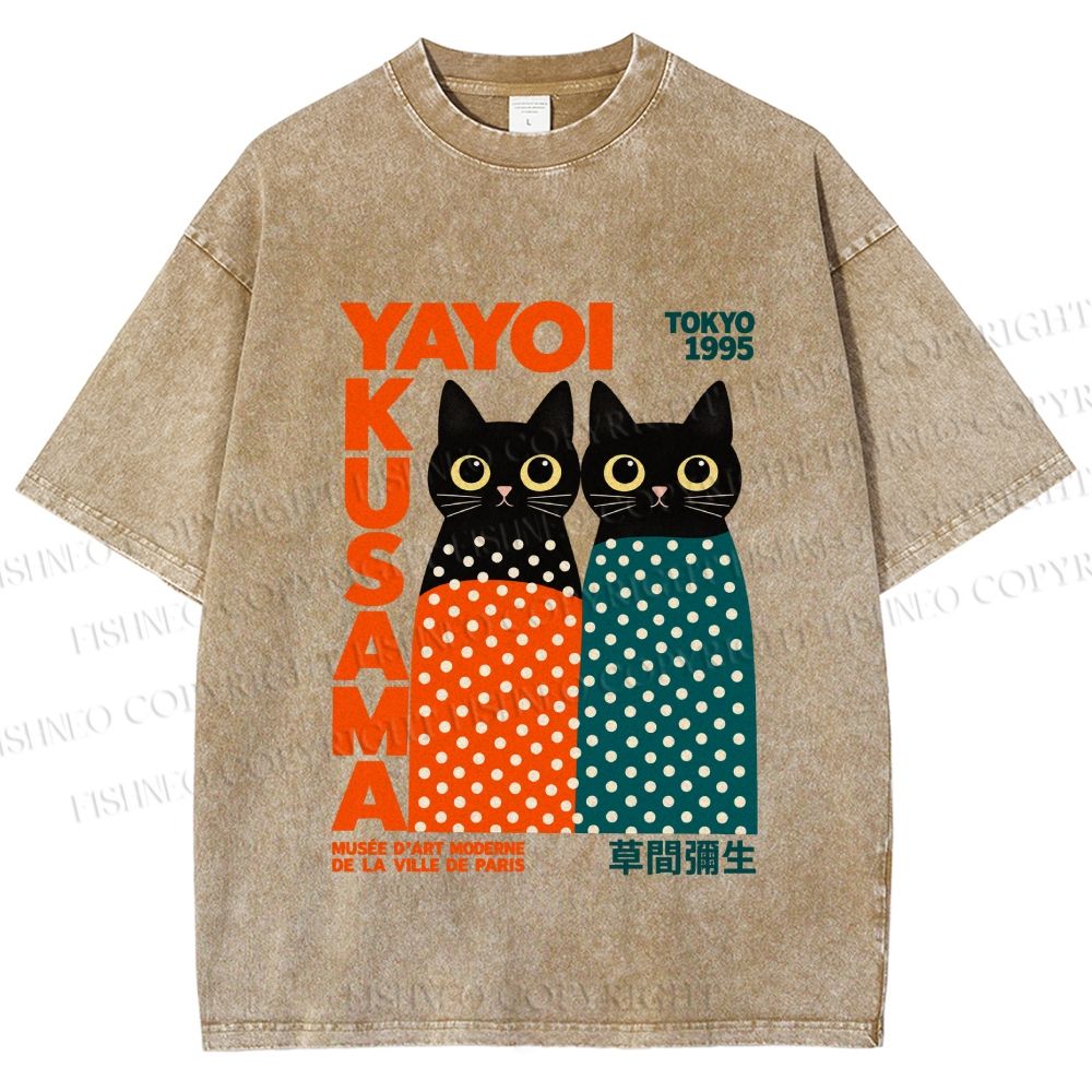 Unisex Yayoi Kusama Cat Printed Washed Tee