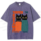 Unisex Yayoi Kusama Cat Printed Washed Tee