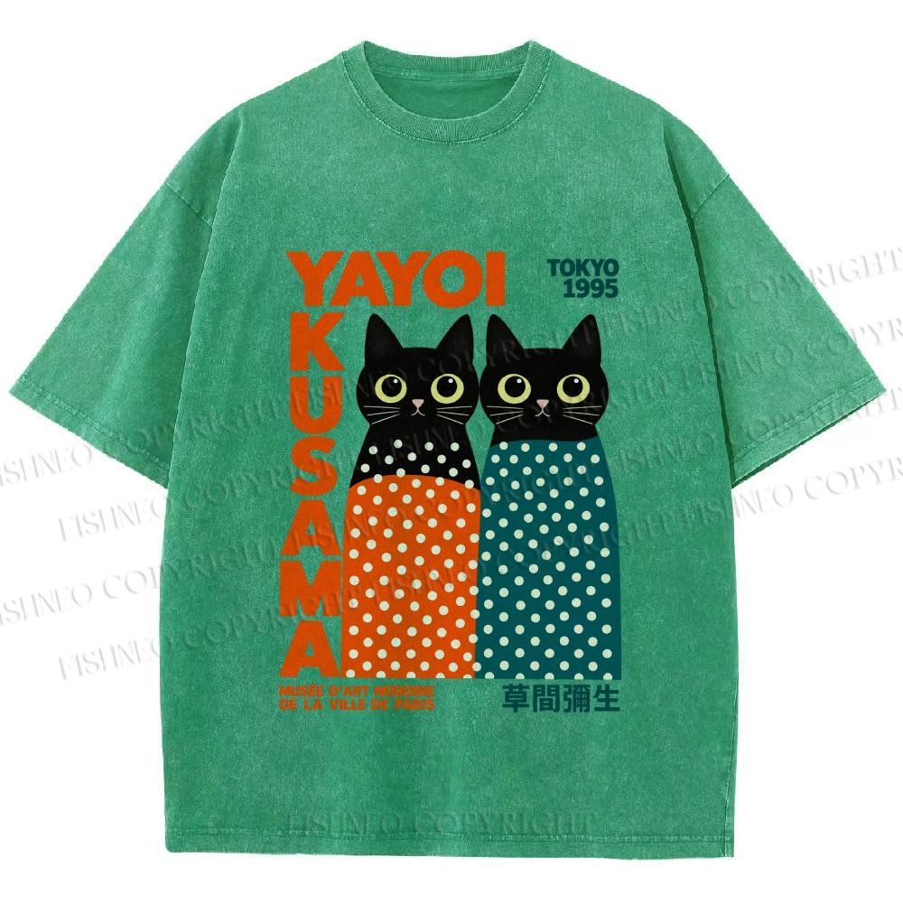 Unisex Yayoi Kusama Cat Printed Washed Tee