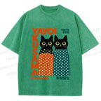 Unisex Yayoi Kusama Cat Printed Washed Tee