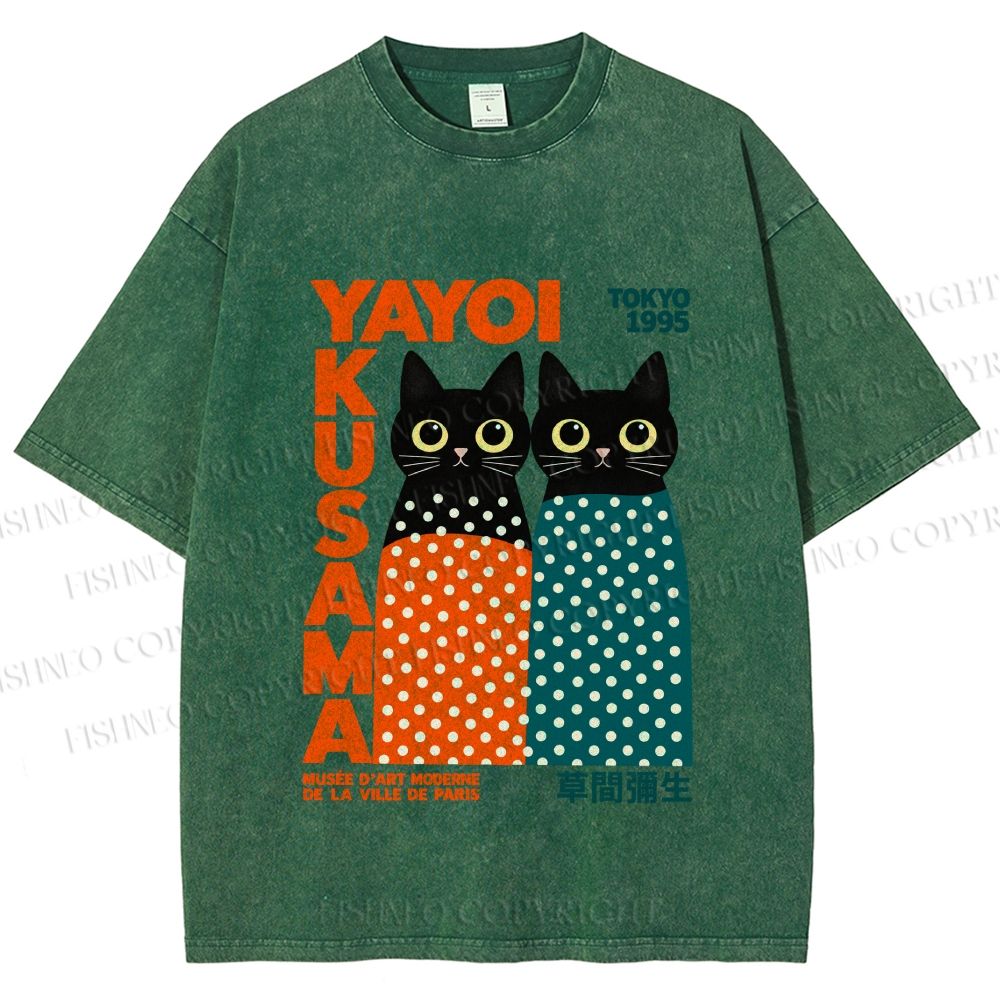 Unisex Yayoi Kusama Cat Printed Washed Tee