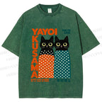 Unisex Yayoi Kusama Cat Printed Washed Tee