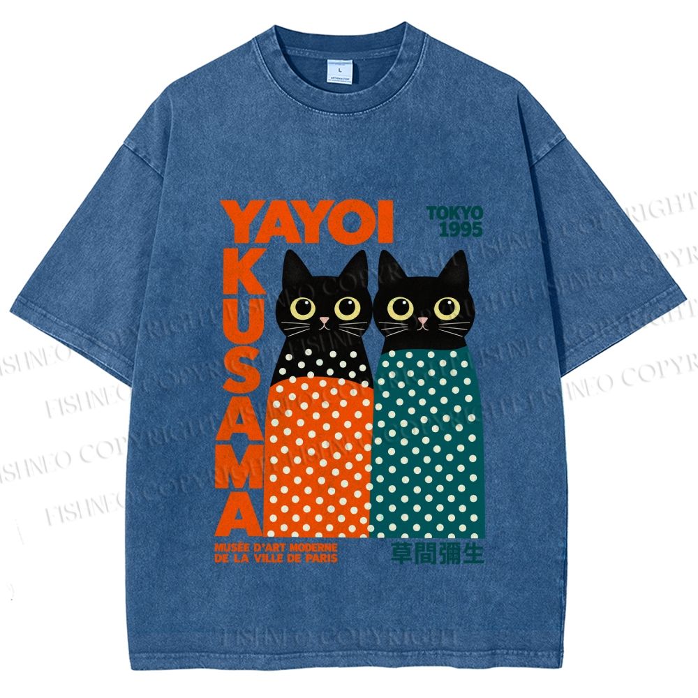 Unisex Yayoi Kusama Cat Printed Washed Tee