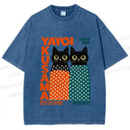 Unisex Yayoi Kusama Cat Printed Washed Tee