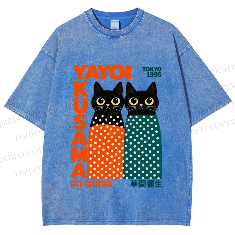 Unisex Yayoi Kusama Cat Printed Washed Tee
