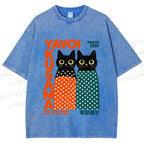 Unisex Yayoi Kusama Cat Printed Washed Tee