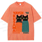 Unisex Yayoi Kusama Cat Printed Washed Tee