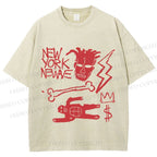 Unisex Jean-Michel Basquiat Graffiti Printed Washed Tee