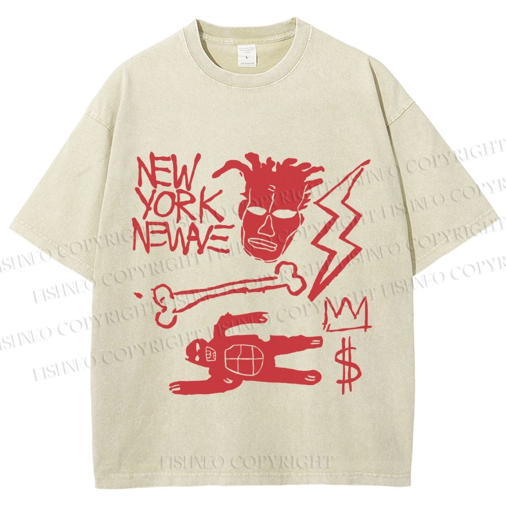 Unisex Jean-Michel Basquiat Graffiti Printed Washed Tee