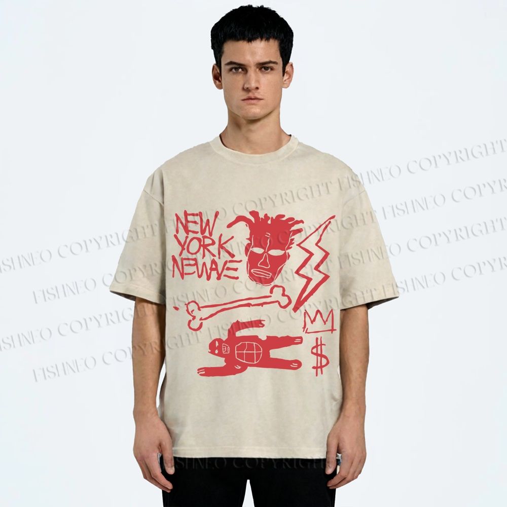 Unisex Jean-Michel Basquiat Graffiti Printed Washed Tee