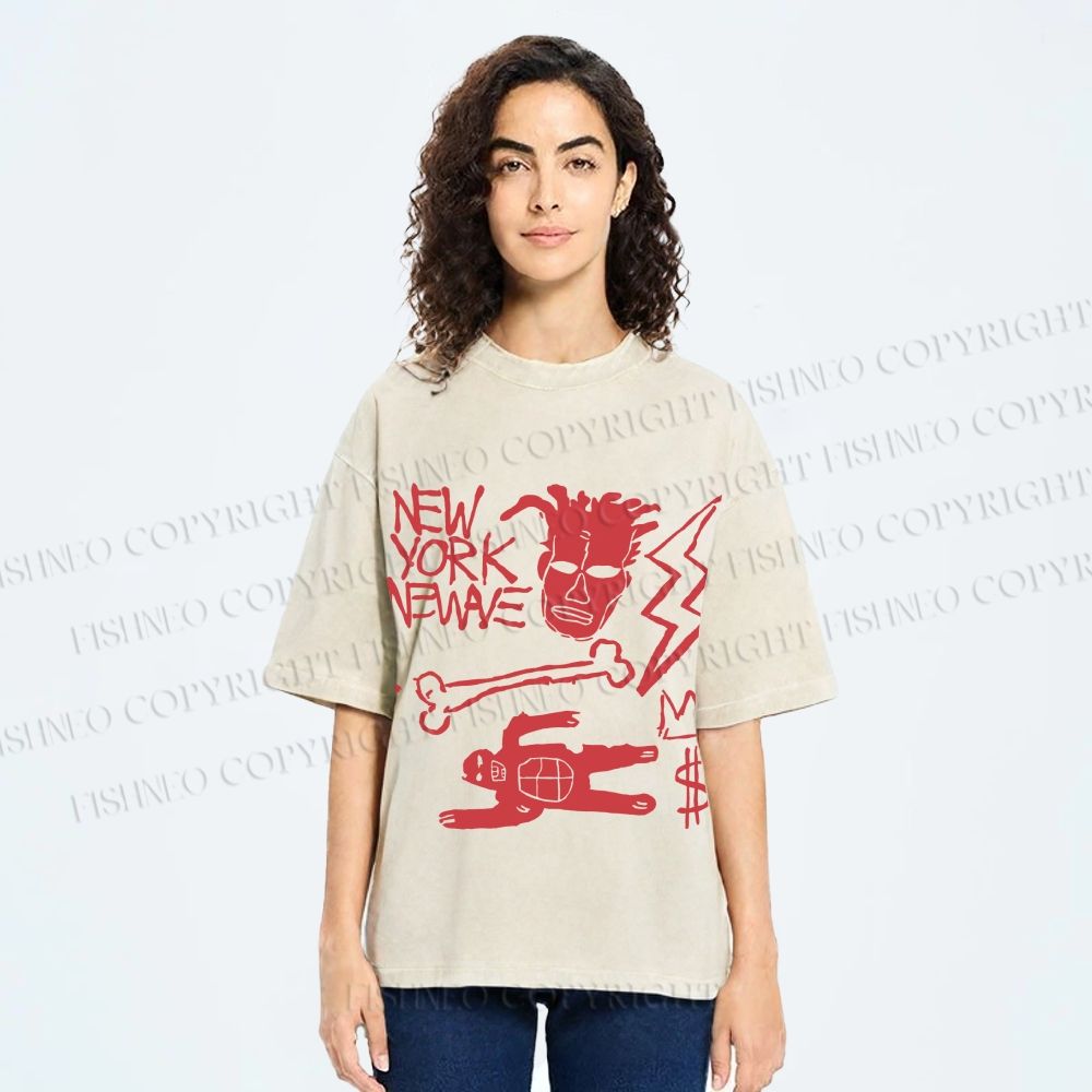 Unisex Jean-Michel Basquiat Graffiti Printed Washed Tee