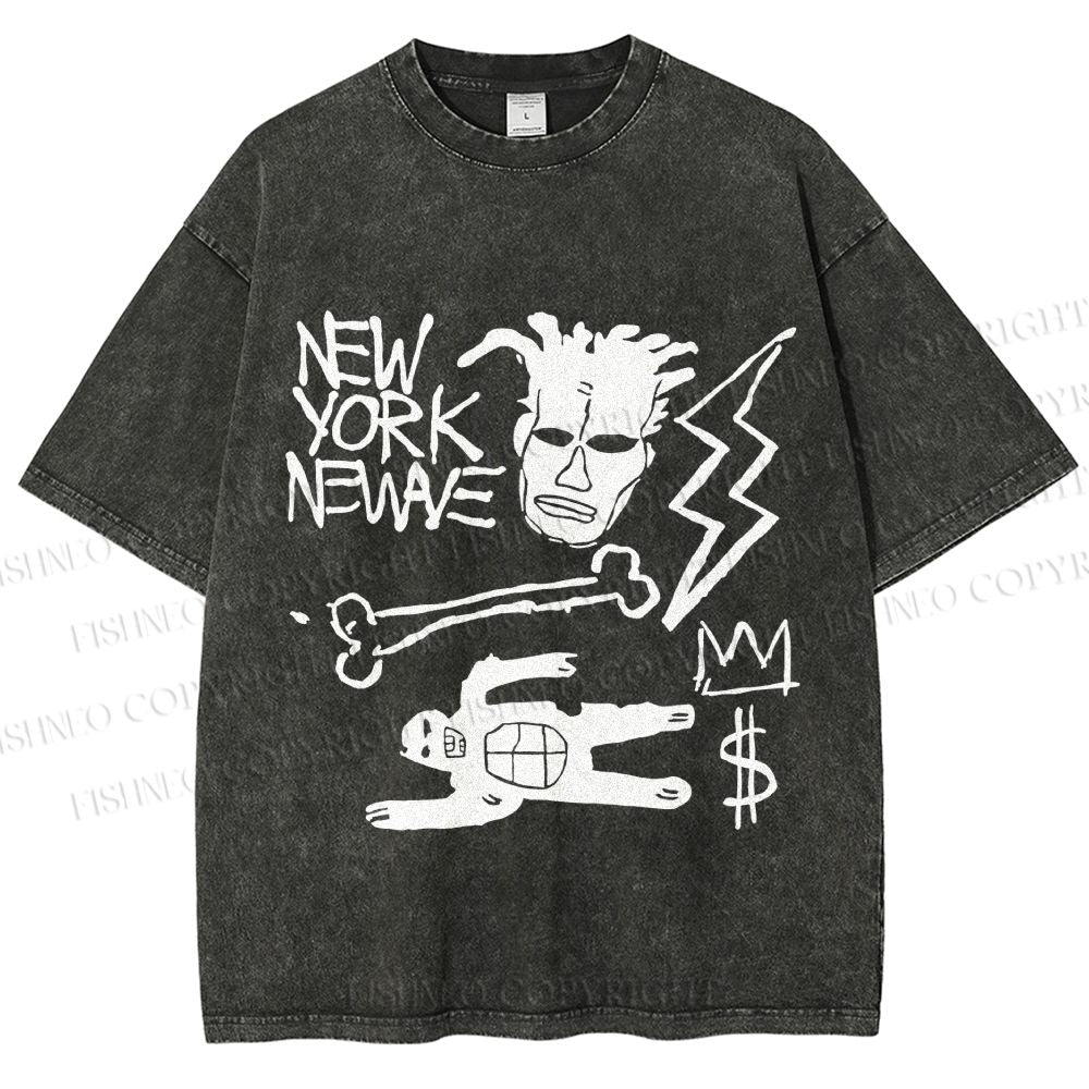 Unisex Jean-Michel Basquiat Graffiti Printed Washed Tee