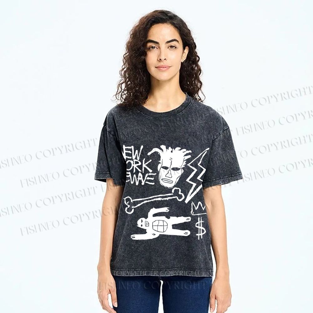 Unisex Jean-Michel Basquiat Graffiti Printed Washed Tee