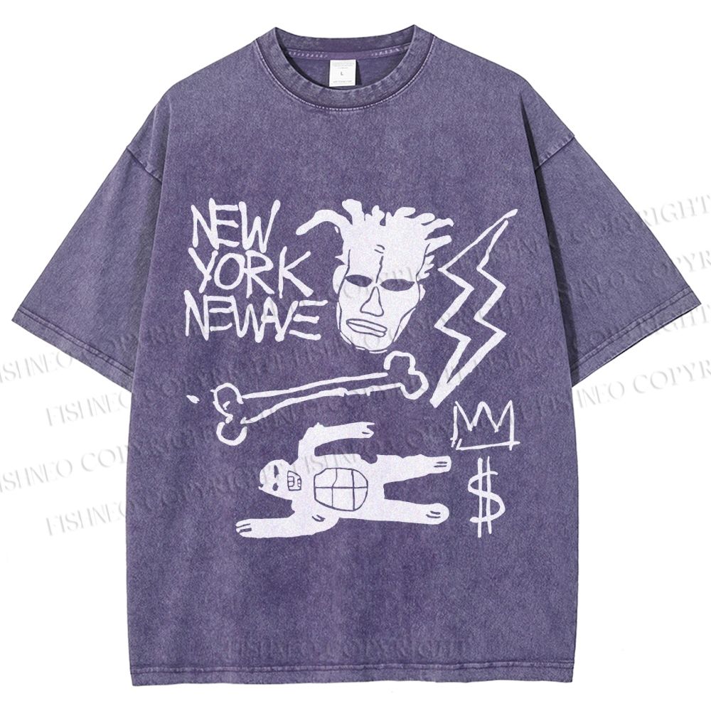 Unisex Jean-Michel Basquiat Graffiti Printed Washed Tee