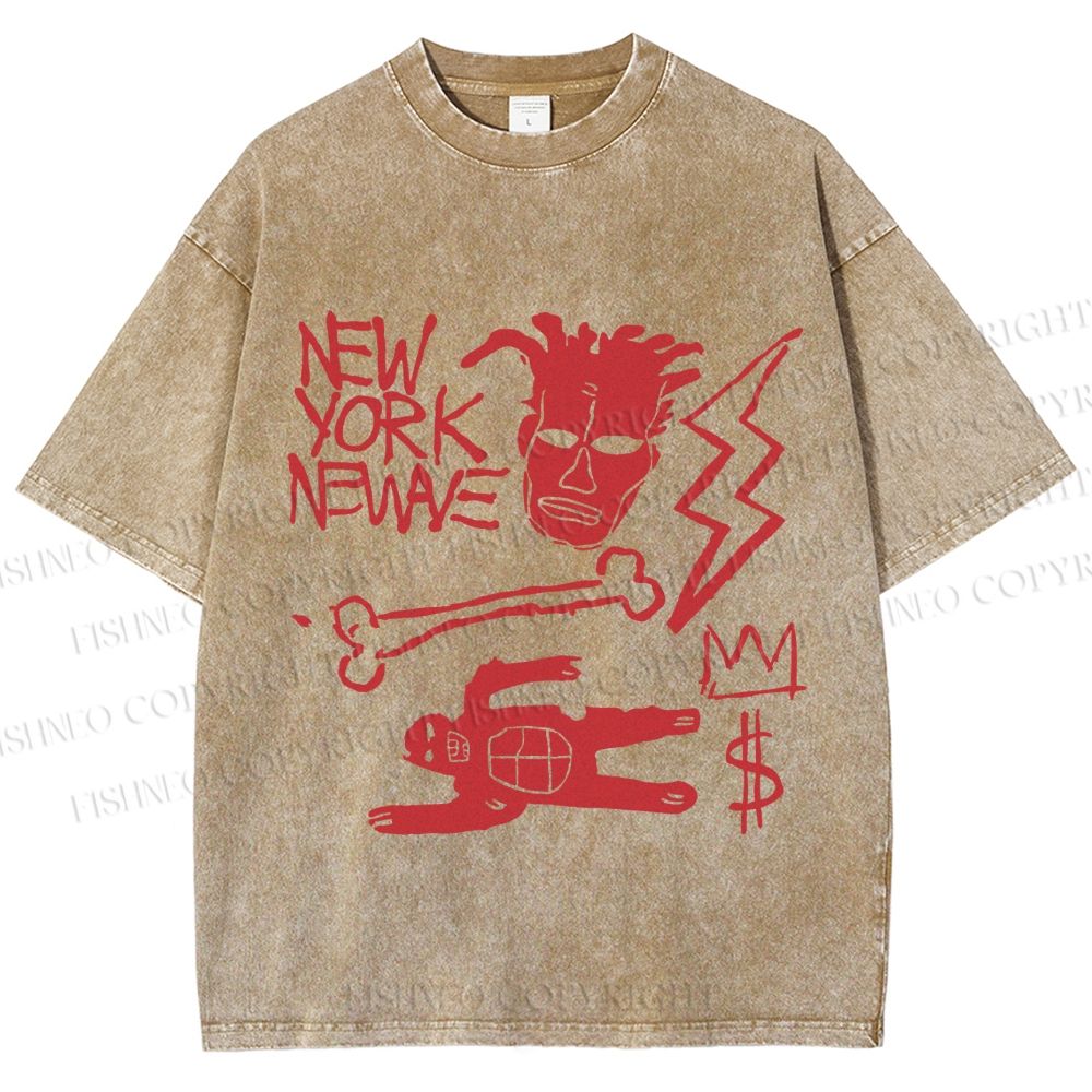 Unisex Jean-Michel Basquiat Graffiti Printed Washed Tee