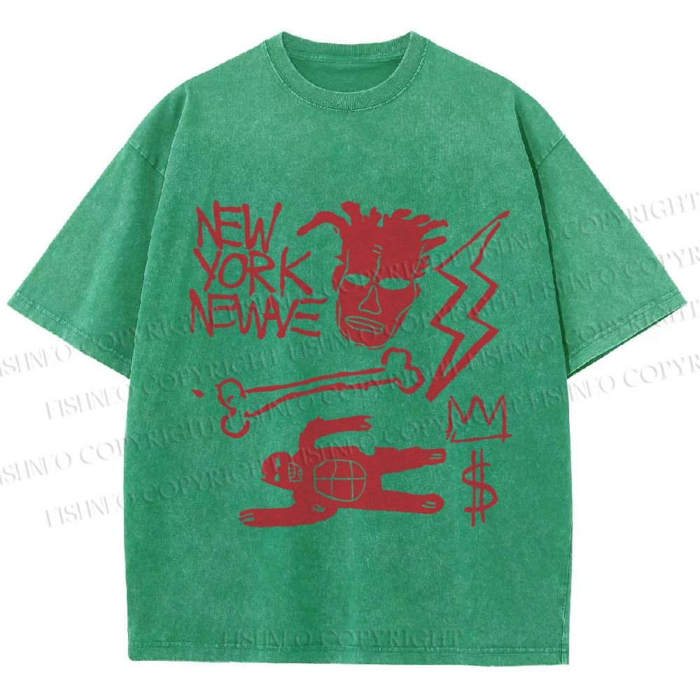 Unisex Jean-Michel Basquiat Graffiti Printed Washed Tee