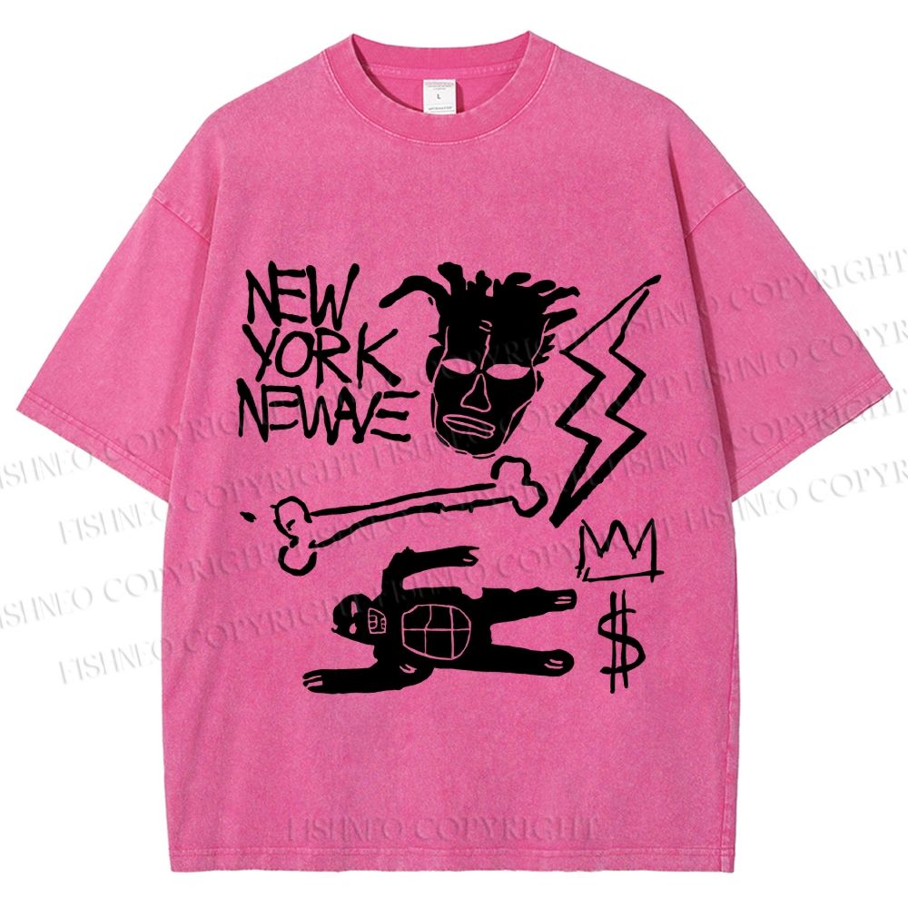 Unisex Jean-Michel Basquiat Graffiti Printed Washed Tee