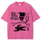 Unisex Jean-Michel Basquiat Graffiti Printed Washed Tee