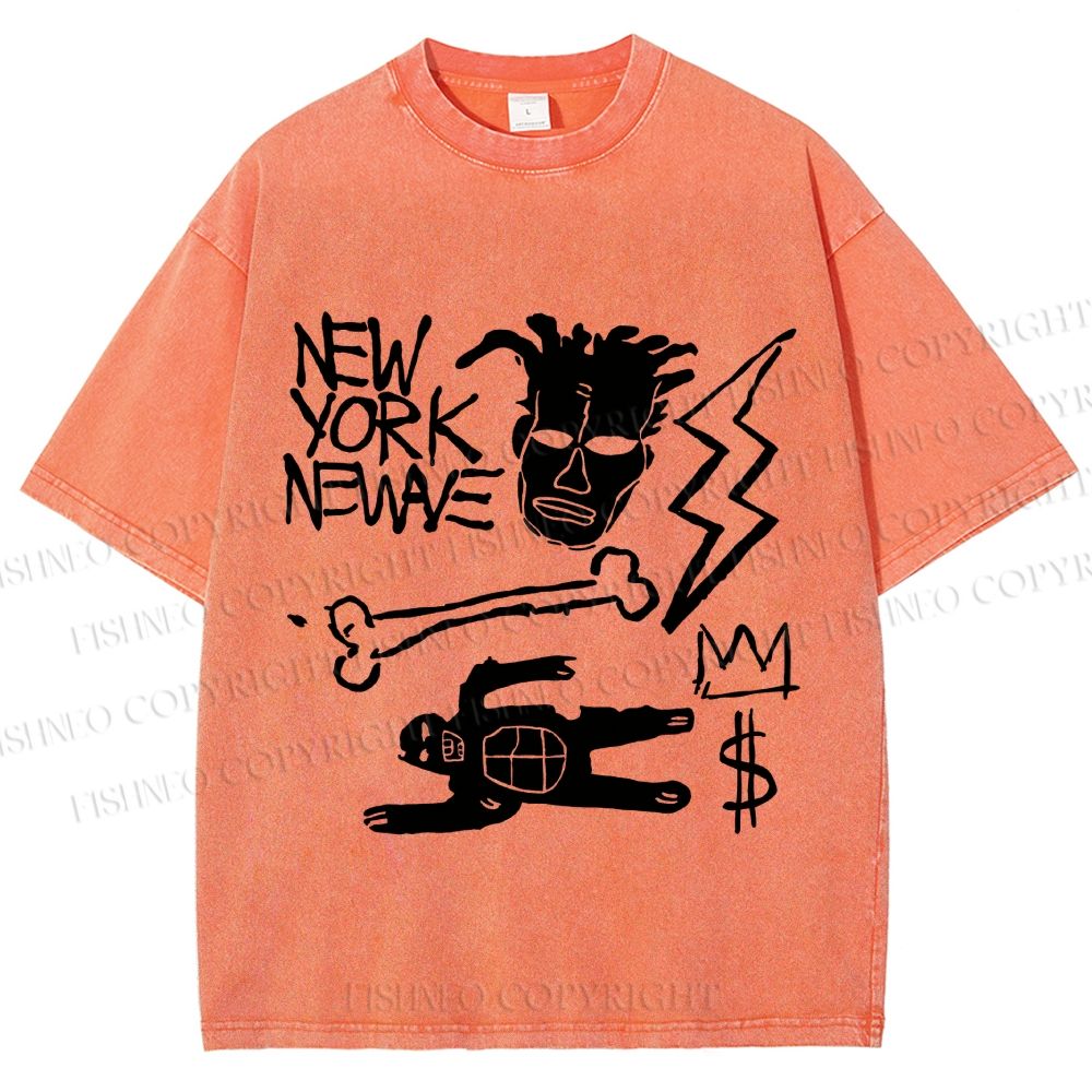 Unisex Jean-Michel Basquiat Graffiti Printed Washed Tee