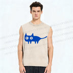 Unisex Cat Printed Washed Tank Top