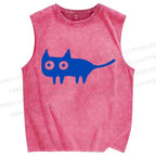 Unisex Cat Printed Washed Tank Top