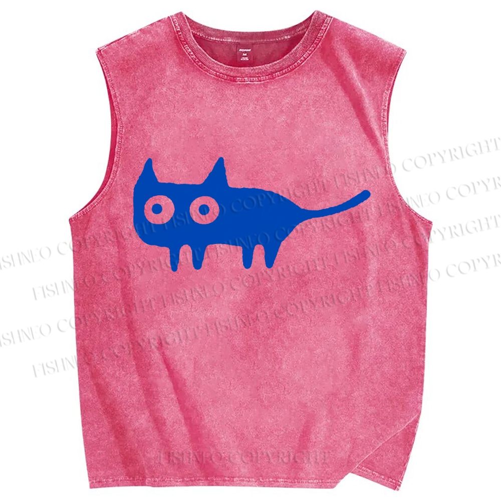 Unisex Cat Printed Washed Tank Top