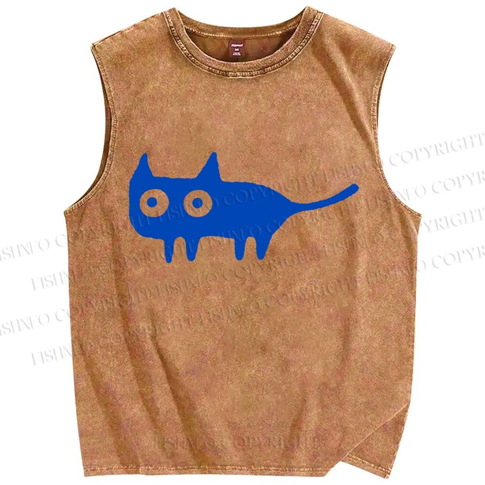 Unisex Cat Printed Washed Tank Top
