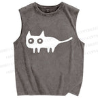 Unisex Cat Printed Washed Tank Top