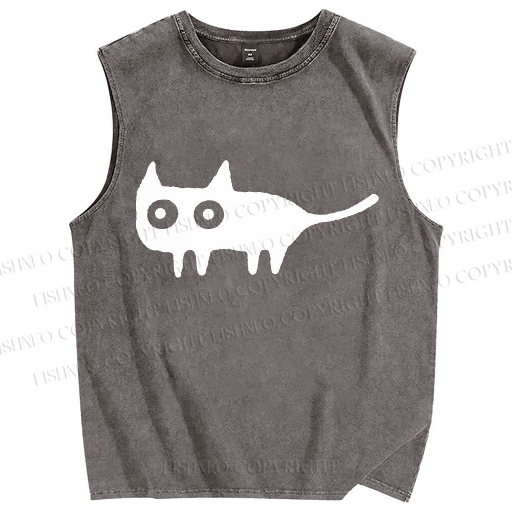 Unisex Cat Printed Washed Tank Top