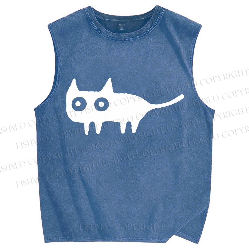 Unisex Cat Printed Washed Tank Top