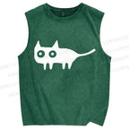 Unisex Cat Printed Washed Tank Top