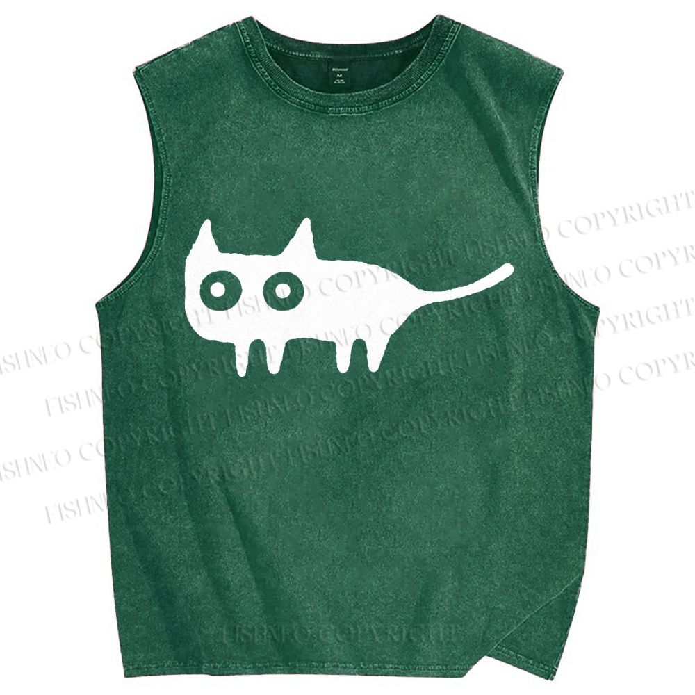 Unisex Cat Printed Washed Tank Top