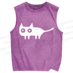 Unisex Cat Printed Washed Tank Top